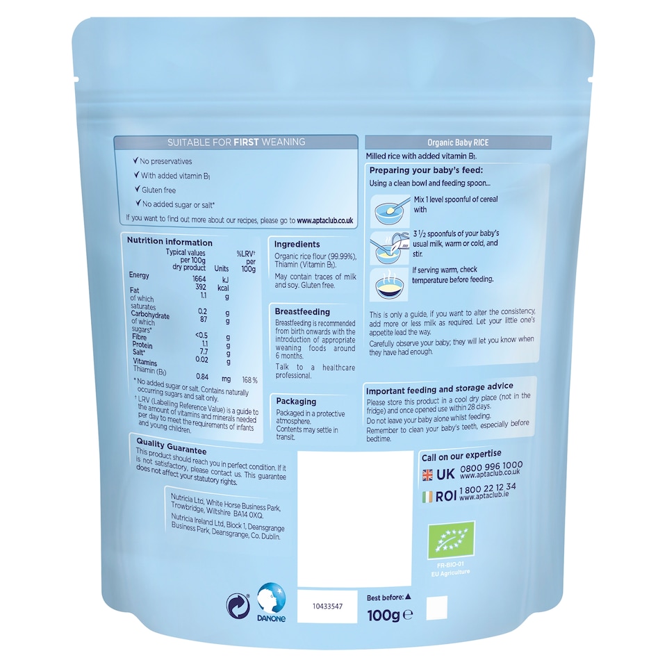 image 1 of Aptamil Organic Baby Rice 100G
