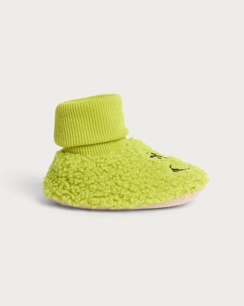 image 1 of The Grinch Fleece Booties in Green