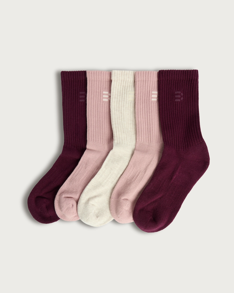F&F Active 5-Pack Cotton Rich Ribbed Ankle Socks in Burgundy