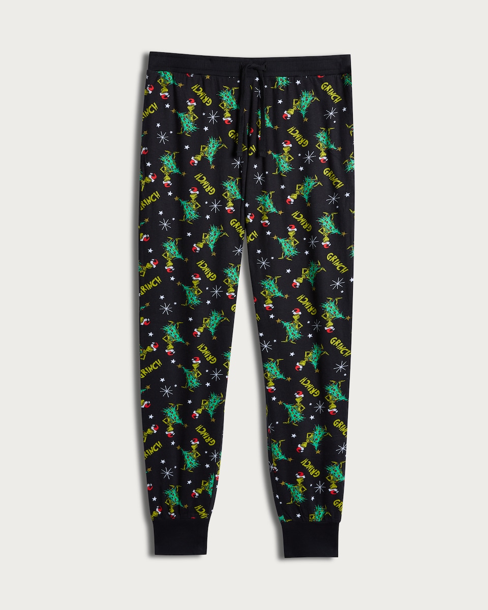 image 1 of The Grinch Print Pure Cotton Pyjama Bottoms in Multi