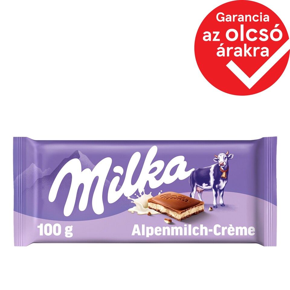 Milka alpesi tej felhasználásával készült tejcsokoládé tejes krémtöltelékkel 100 g