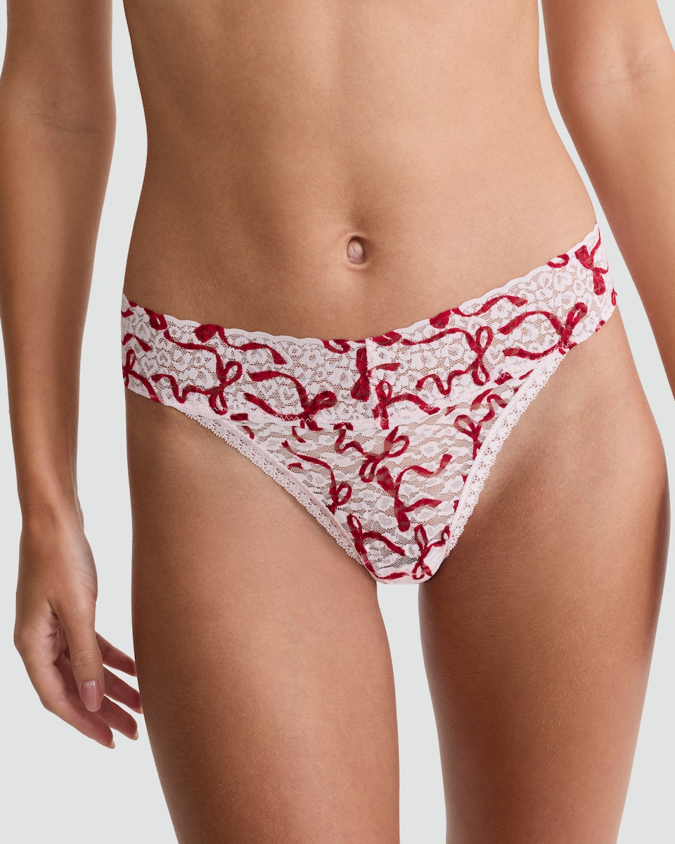 image 1 of F&F 3-Pack Patterned Lace Thongs in Multi