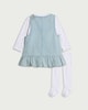 image 2 of F&F Baby 3-Piece Floral Bodysuit, Denim Dress and Tights Set in Blue