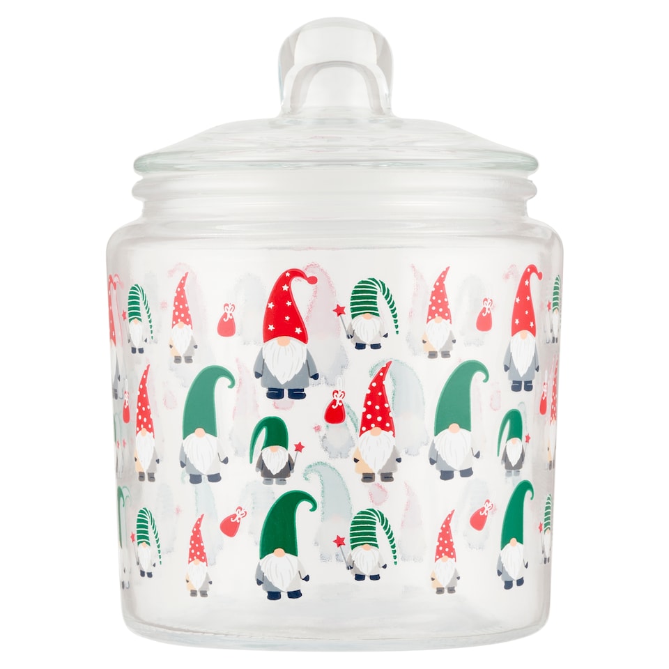 Tesco Gonk Christmas Glass Cookie Jar 900 ml