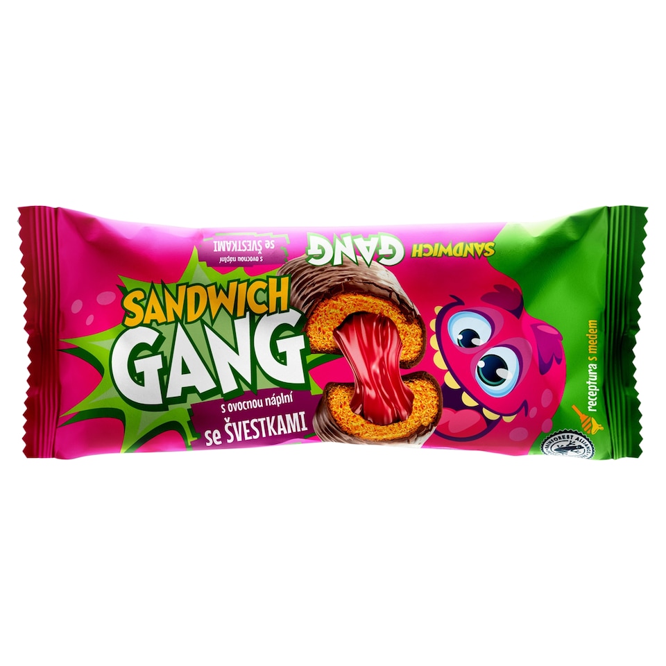 Sandwich Gang medové jemné pečivo s ovocnou náplňou so slivkami v tmavej poleve 40 g