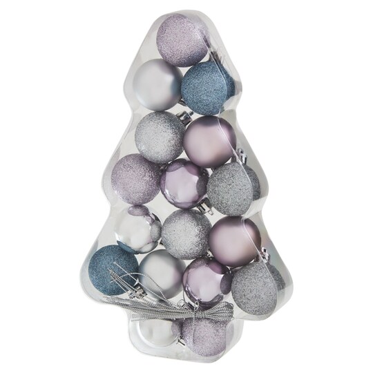 Tesco 17 Pack Winter Shimmer Tree Shaped Bauble Selection