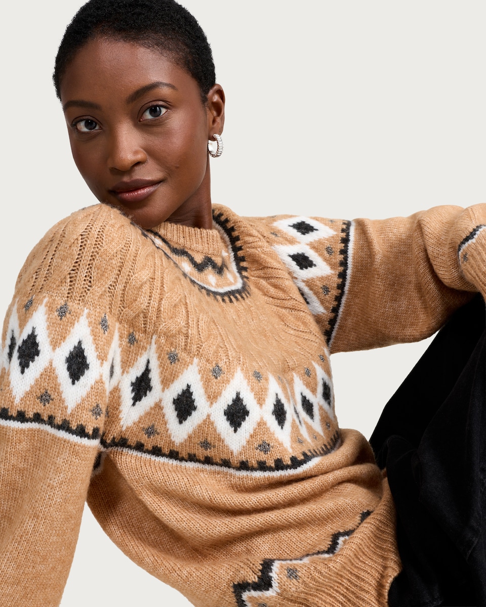 image 1 of F&F Knitted Fair Isle Jumper in Brown