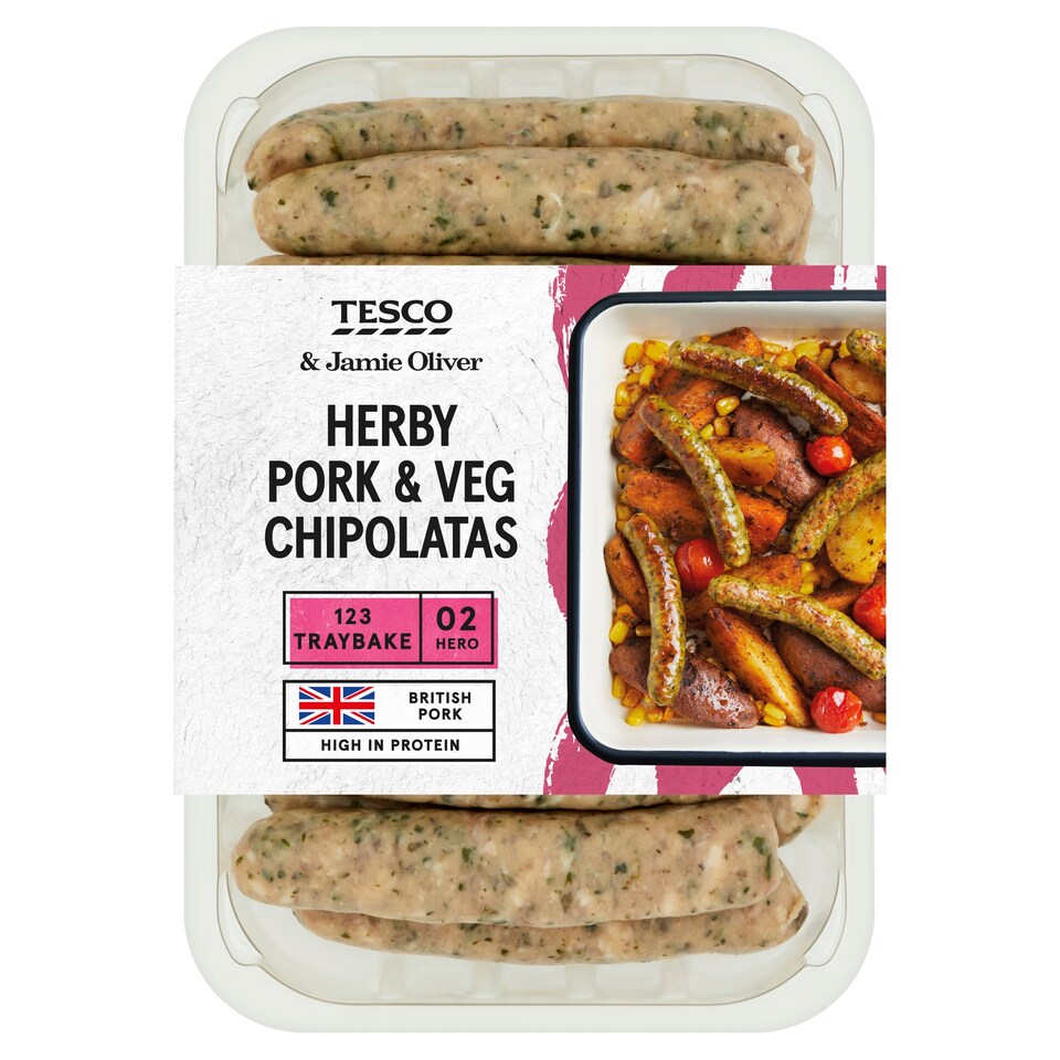Tesco & Jamie Oliver Herby Pork & Vegetable Chipolatas 350G