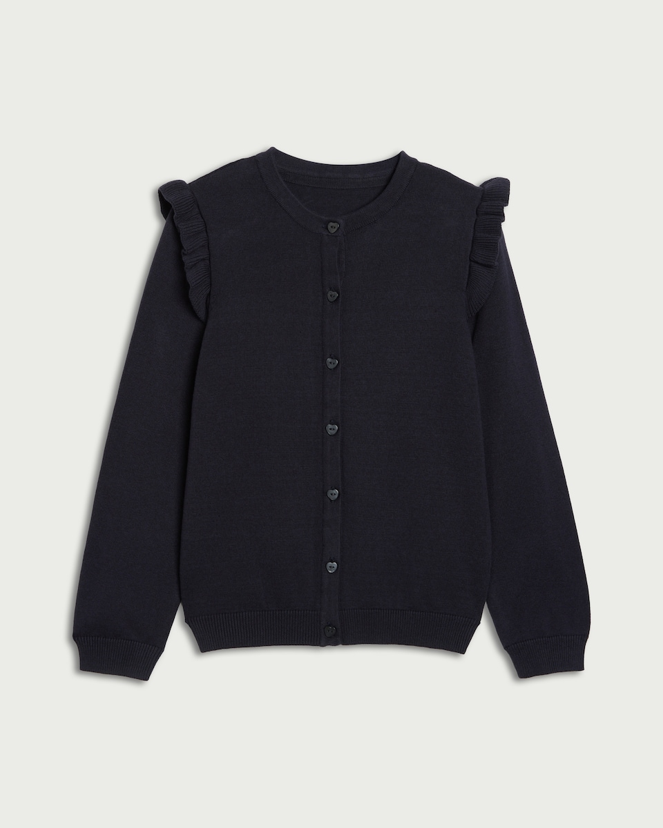 image 1 of F&F School Girls Pure Cotton Cardigan in Navy