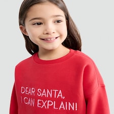 F&F Girls Cotton Rich Dear Santa Slogan Sweatshirt in Red