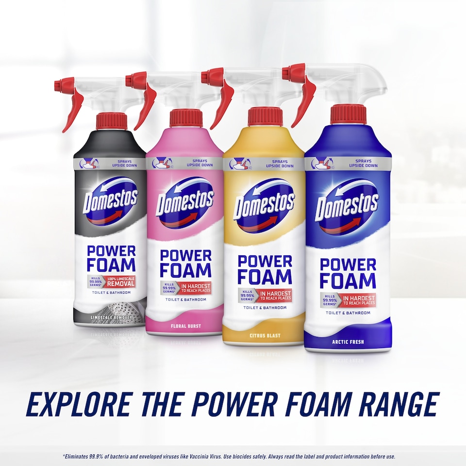 image 1 of Domestos Bleach Foam Spray Toilet & Bathroom Cleaner Mint Boost 450ml