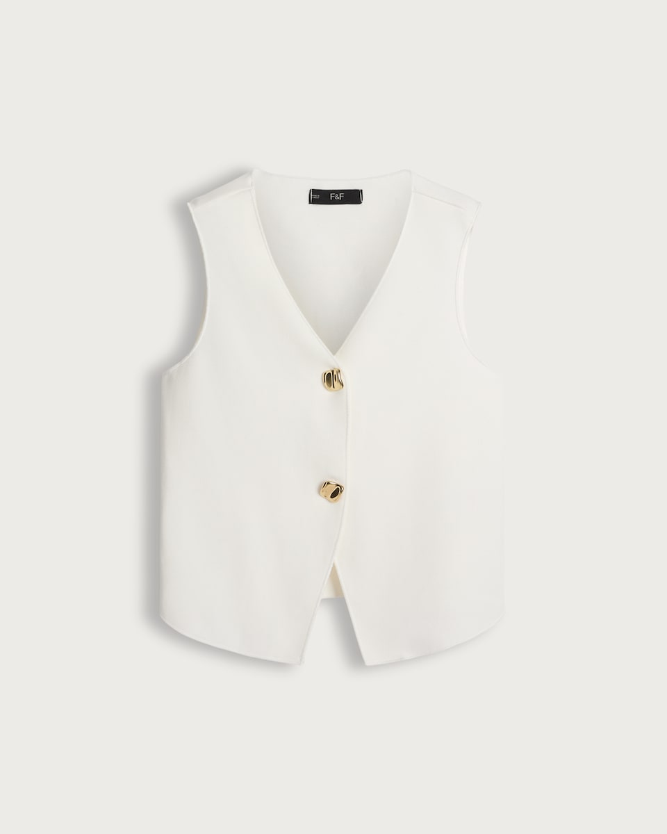 image 1 of F&F Sleeveless Two Button Waistcoat in Cream
