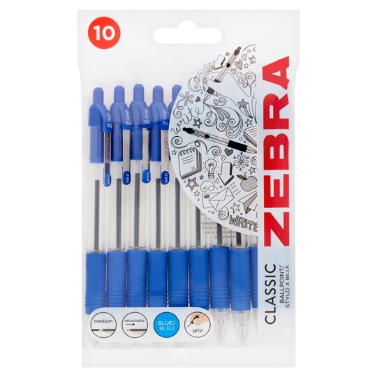Zebra Grip Ballpoint Pens Blue 10 Pack Tesco Groceries