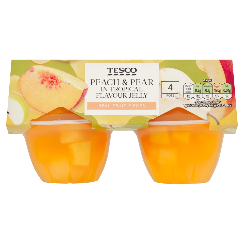 image 1 of Tesco Peach & Pear in Tropical Flavour Jelly 4 x 120g