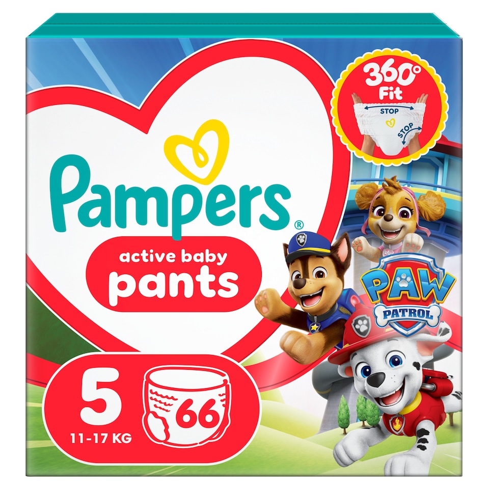 image 1 of Pampers Active Baby Nappy Pants Paw Patrol Edition Size 5, 66 Nappies, 11kg-17kg