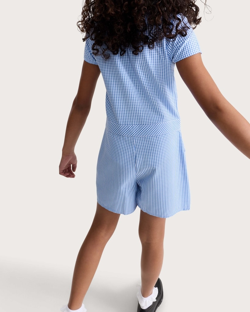 F&F School Girls 2-Pack Gingham Short Sleeved Playsuits in Blue