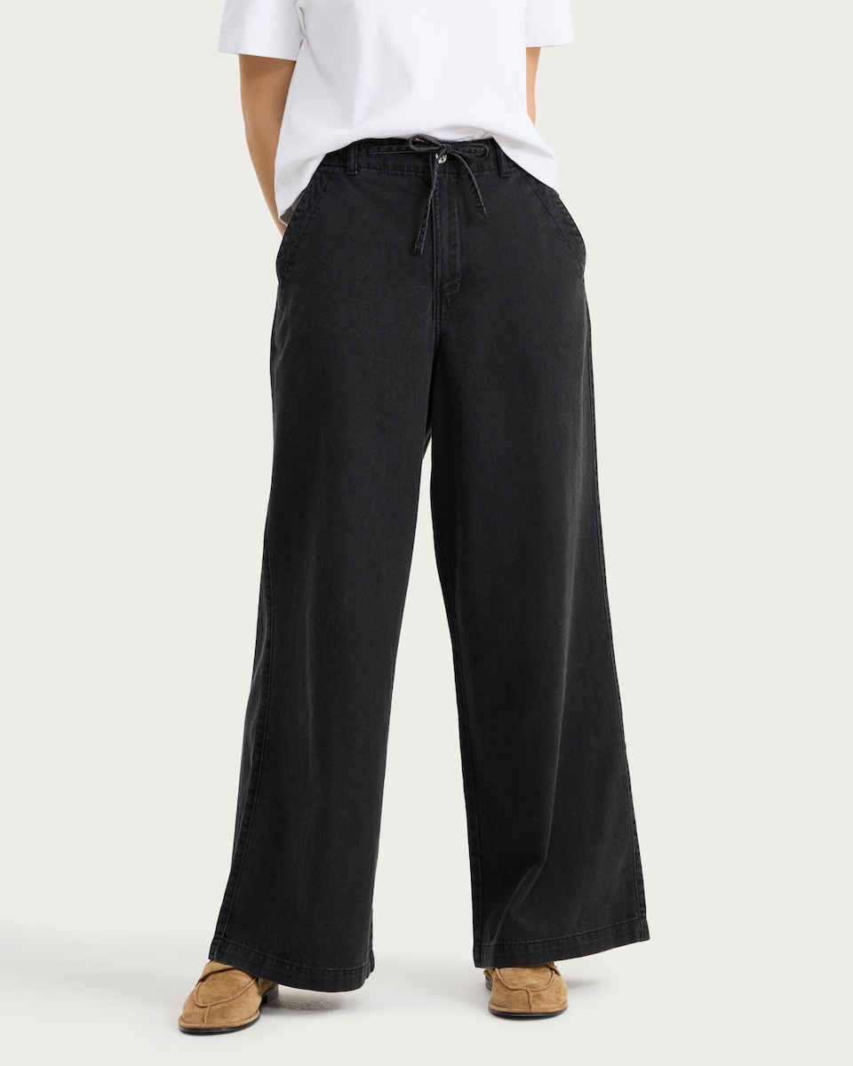 image 1 of F&F Wide Leg Drawstring Jeans in Black