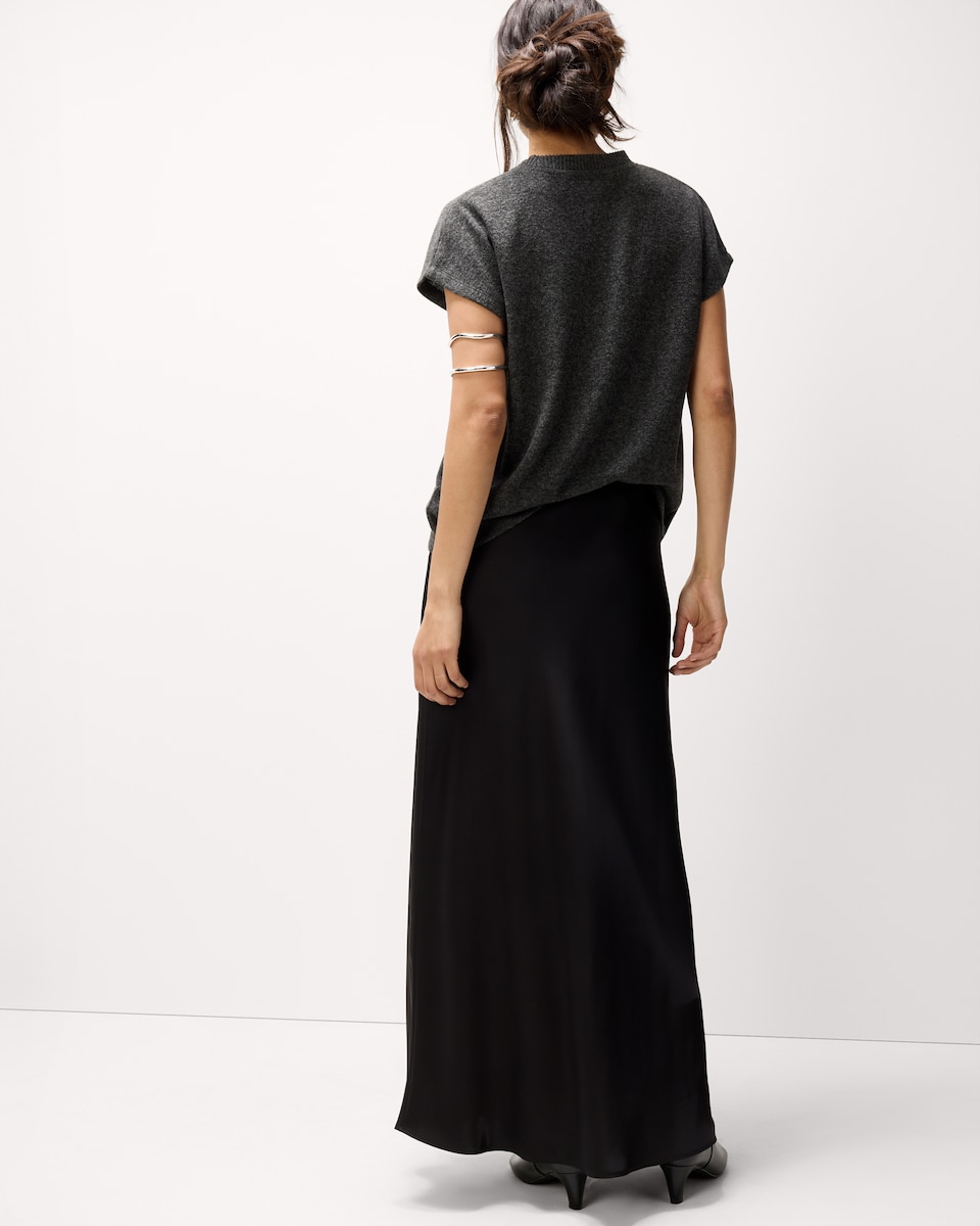 image 1 of F&F Satin Midi Slip Skirt in Black
