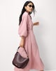 image 1 of F&F Striped Puff Sleeved Midi Dress in Pink