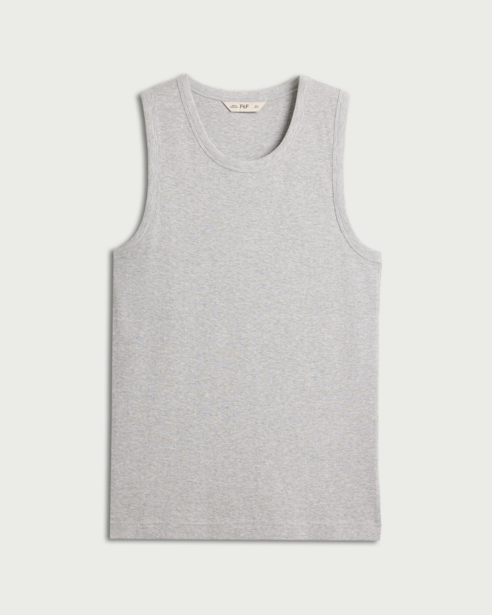image 1 of F&F Cotton Rich Ribbed Vest in Grey