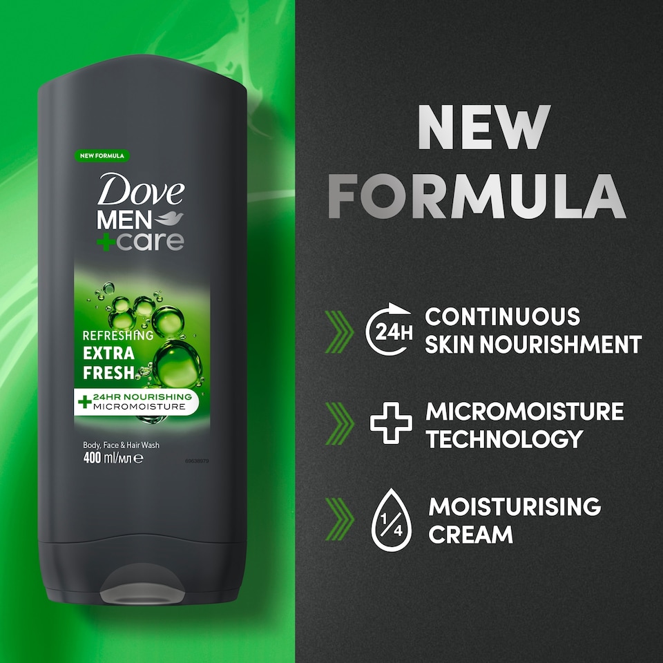 image 1 of Dove Men+Care Refreshing 3-in-1 Hair, Face and Body Wash Extra Fresh 400 ml