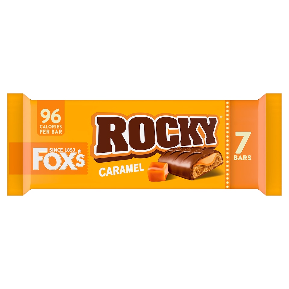 image 1 of Fox's Rocky Caramel Milk Chocolate Biscuit Bars Multipack, 7 Pack 136.5g