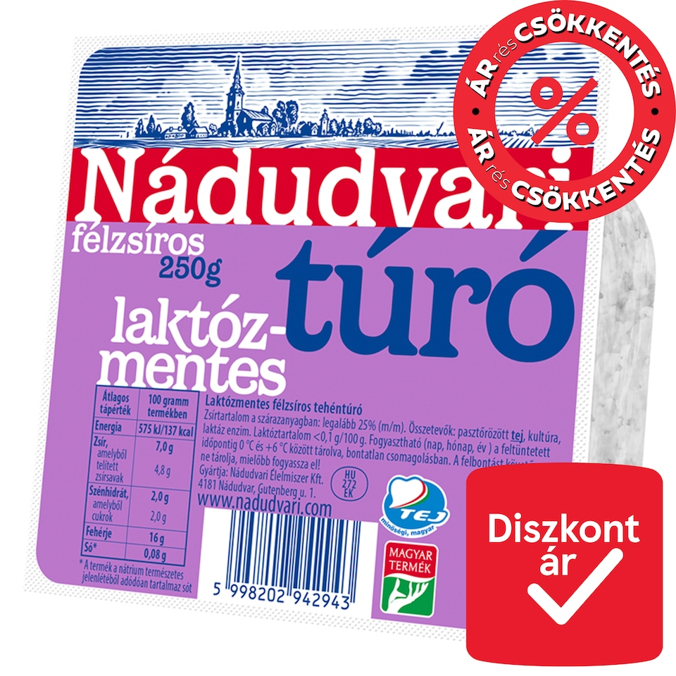 Nádudvari Semi-Fat Lactose Free Cottage Cheese 250 g