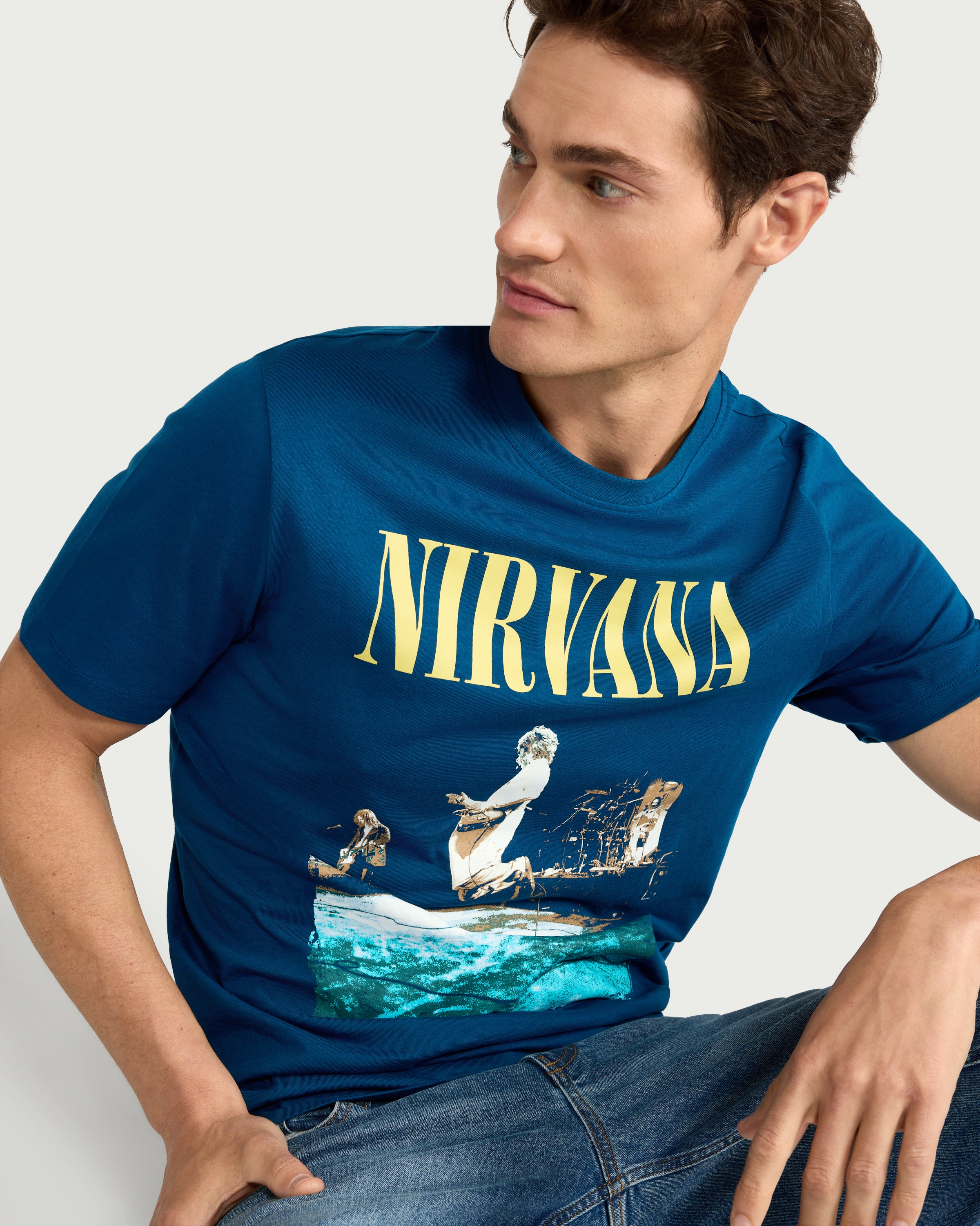 Nirvana Pure Cotton Graphic Print T-Shirt in Navy - Tesco Groceries
