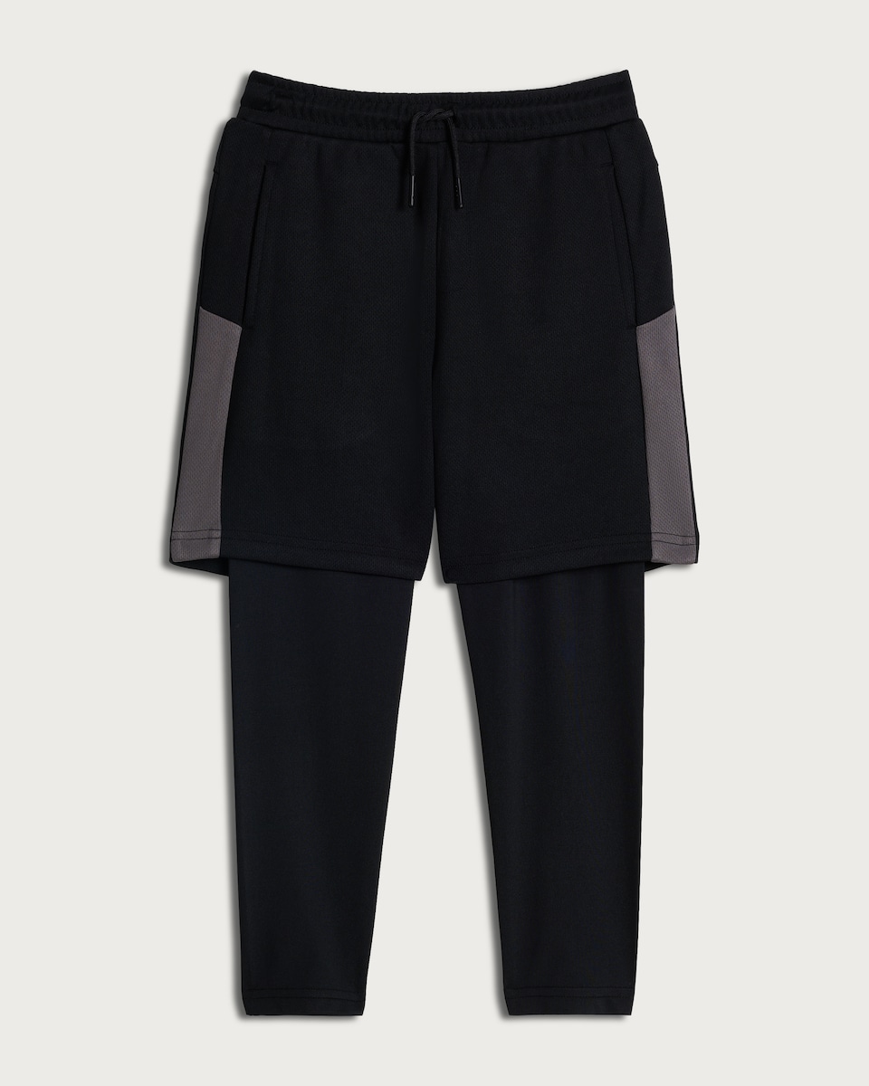 image 1 of F&F Active Boys ULTRAMOVE 2 In 1 Shorts with Leggings in Black