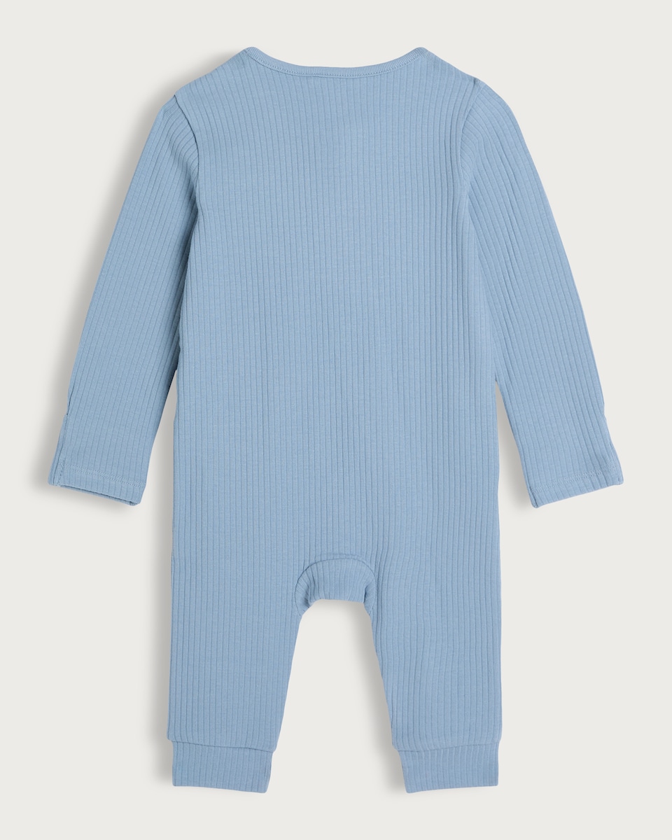 image 1 of F&F Baby 2-Pack Cotton Rich Ribbed Sleepsuits in Blue