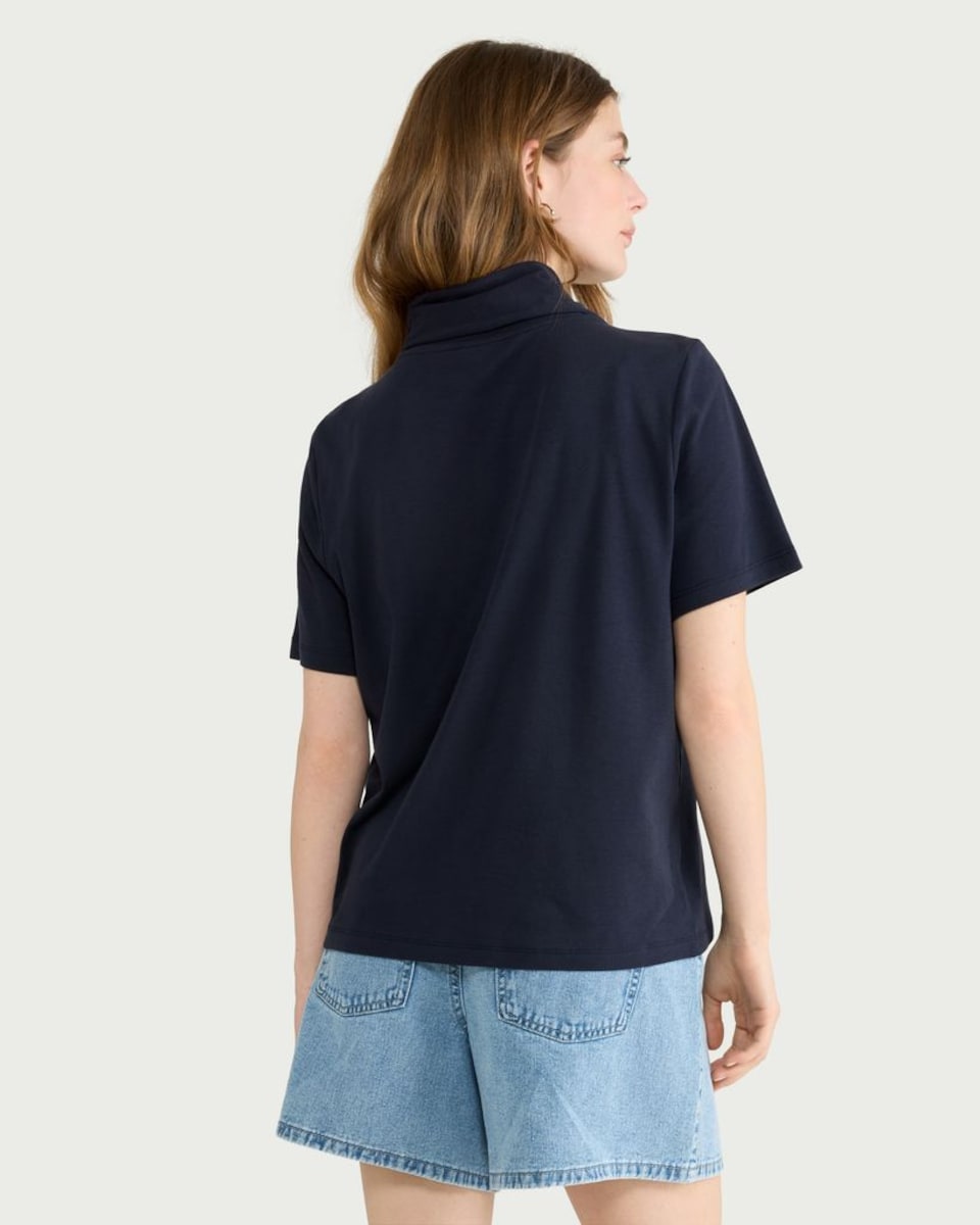 image 1 of The F&F Edit Pure Cotton Tie Neck T-Shirt in Navy