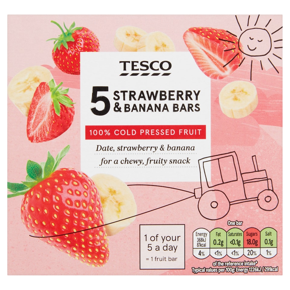 Tesco Strawberry & Banana Bars 5 x 30g