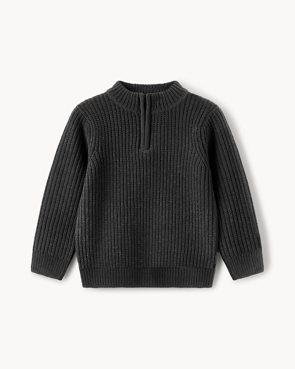 image 1 of F&F Boys Chenille Knitter Quarter Zip Jumper in Khaki