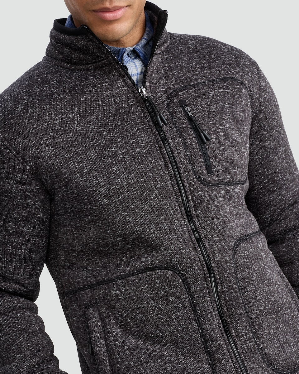 image 1 of F&F Fleece Snit Textured Zip Pocket Jacket in Grey