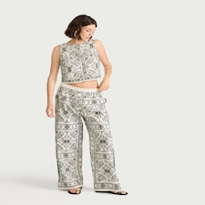 The F&F Edit Pure Cotton Embroidered Trousers in Cream