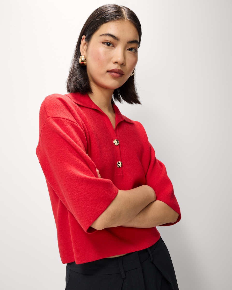 image 1 of F&F Knitted Collared Jumper in Red