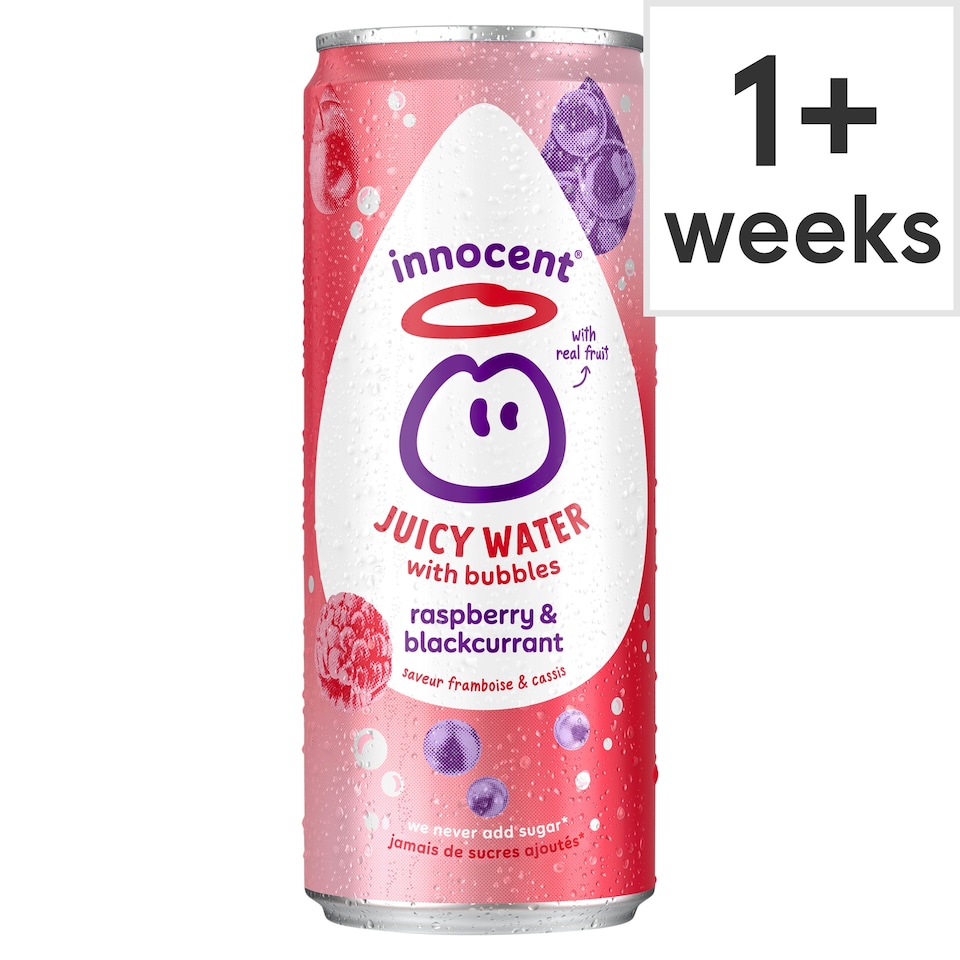 image 1 of Innocent Juicy Water with Bubbles Raspberry & Blackcurrant Juice Drink 330ml