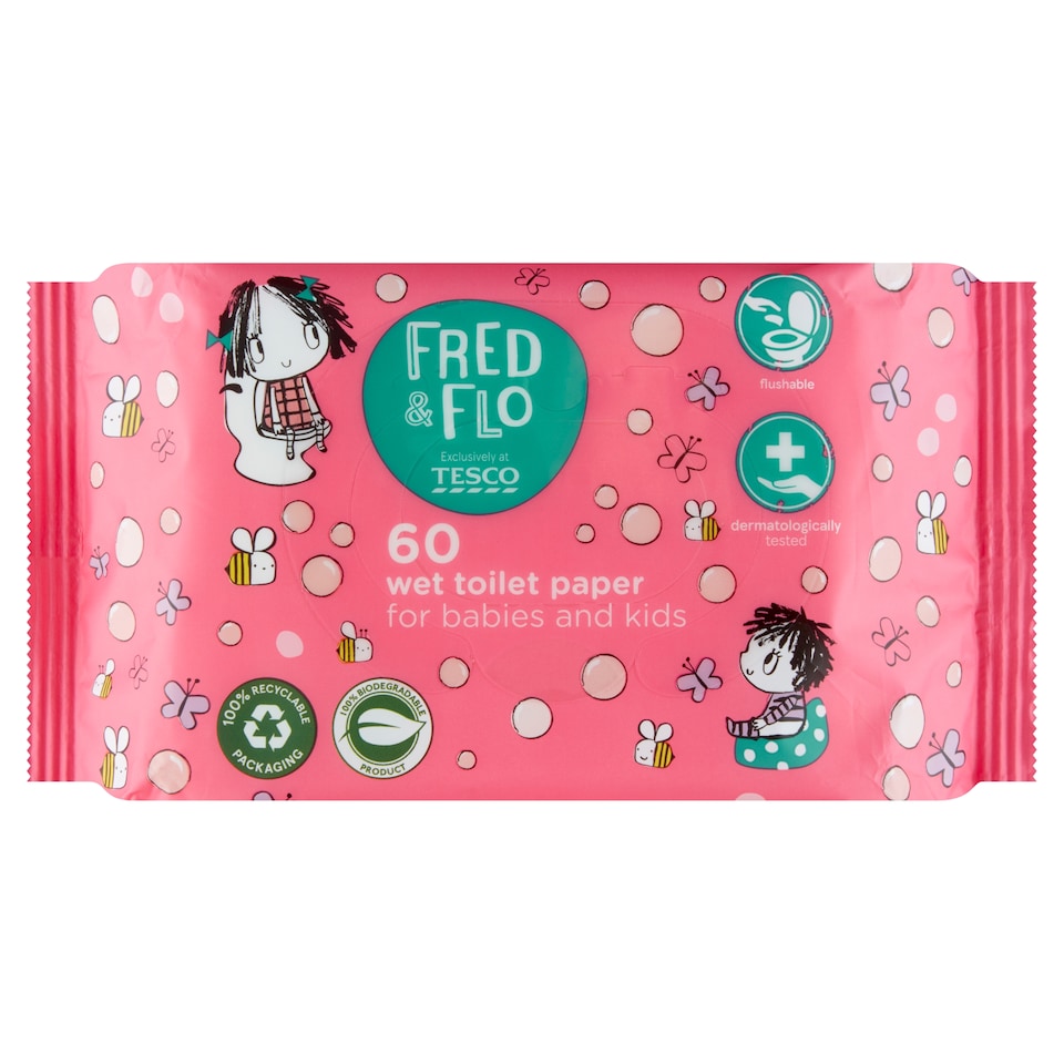 Obrázek 1 pro produkt Tesco Fred & Flo Dětské vlhčené toaletní ubrousky parfémované 60 ks