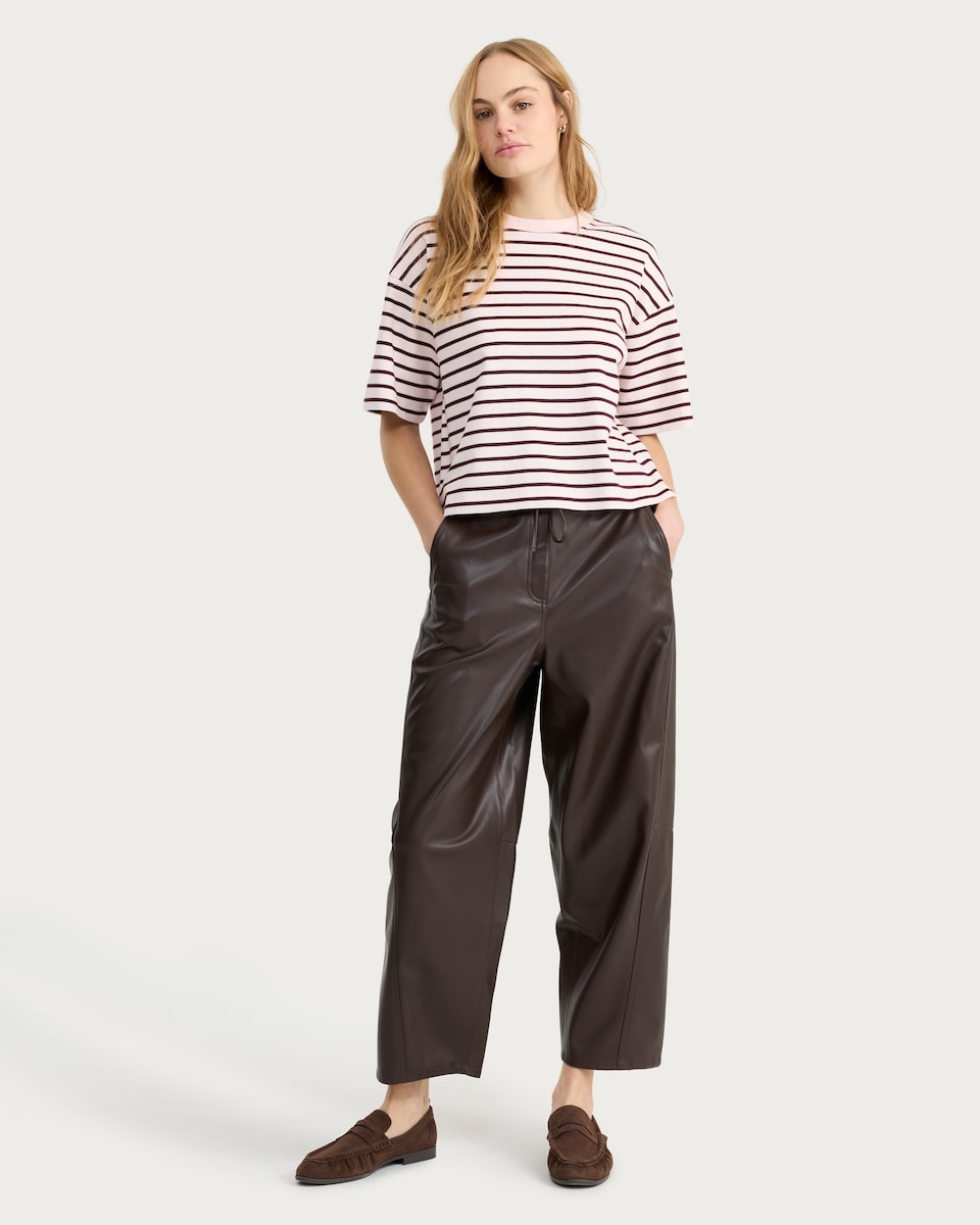 image 1 of F&F Pure Cotton Stripe Print Boxy Fit T-Shirt in Multi Pink