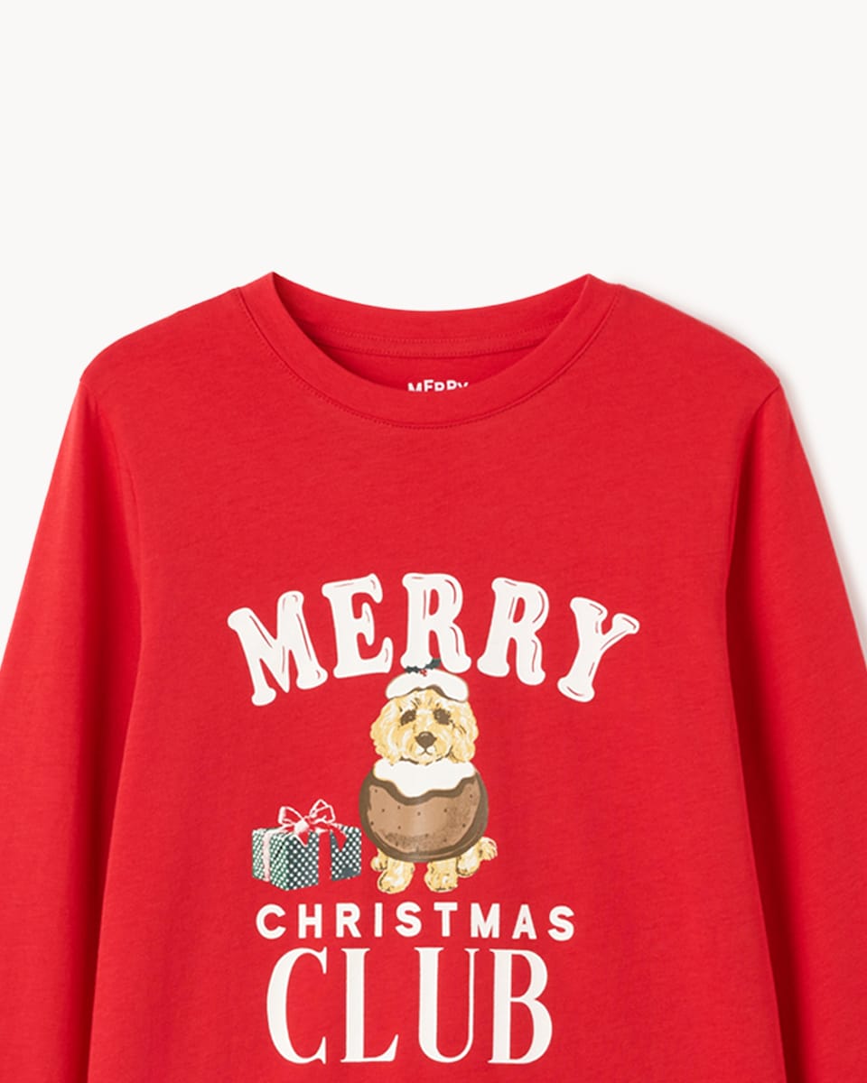 image 1 of Christmas Kids Pure Cotton Christmas Pup Family Matching Pyjama Set in Multi Red