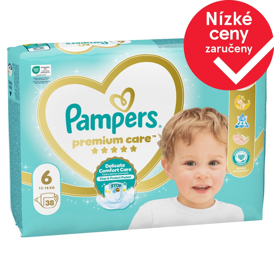 Obrázek 1 pro produkt Pampers Premium Care Velikost 6, 38 Dětské Plenky, 13kg-18kg