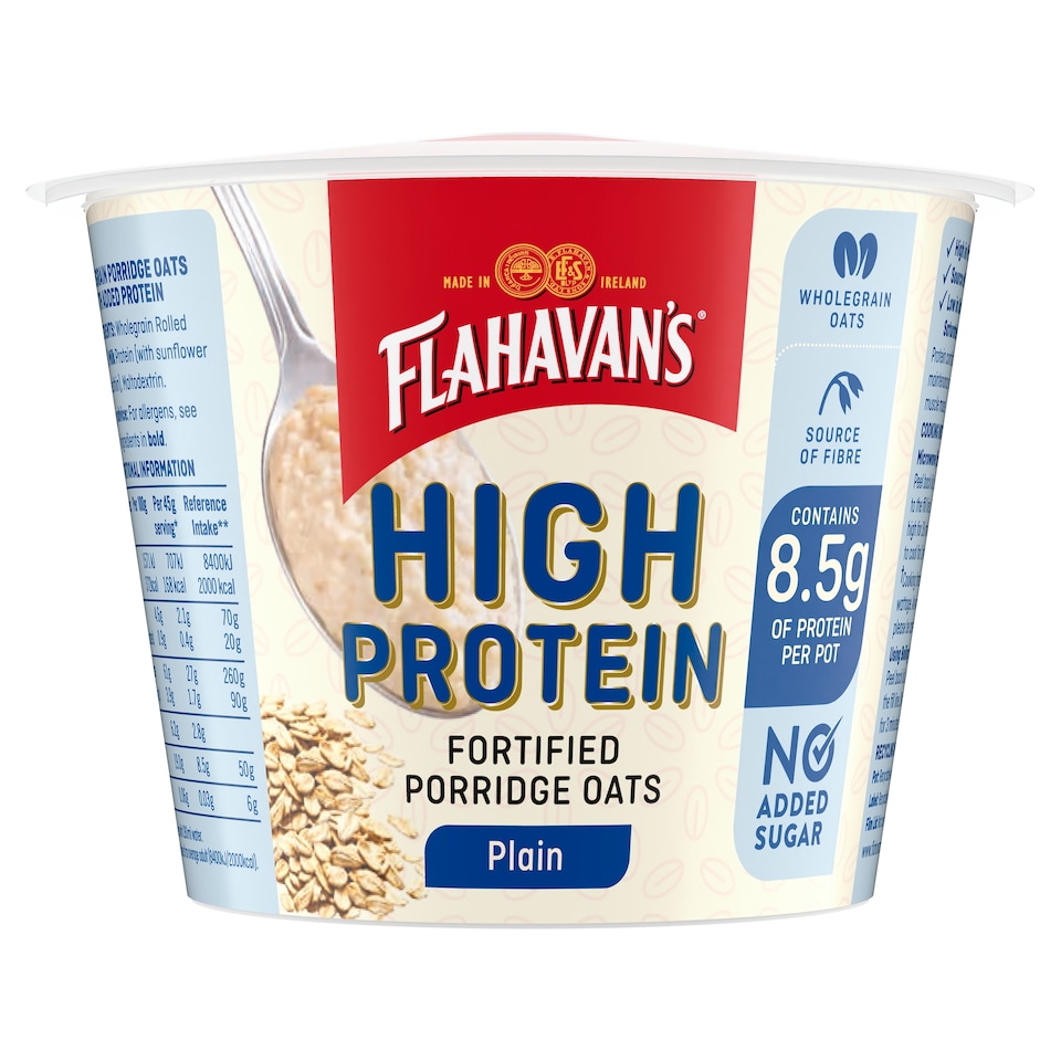 Flahavans High Protein Fortified Porridge Oats Plain Pot 45g