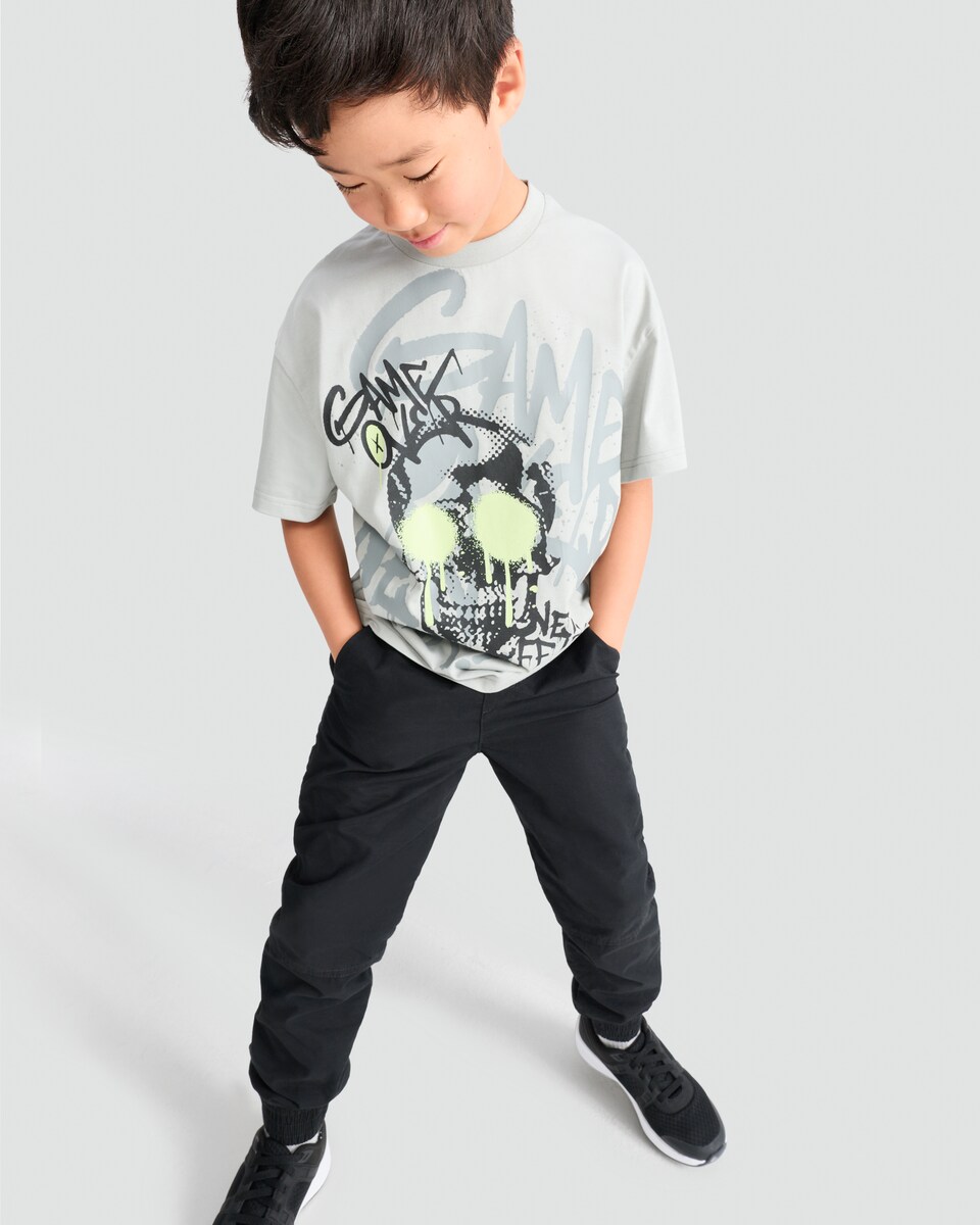 image 1 of F&F Boys Pure Cotton Game Over Skull Print T-Shirt in Grey