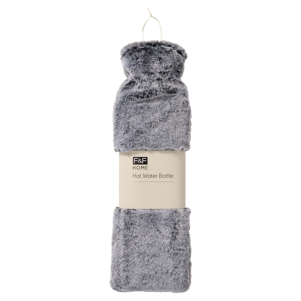 F&F Home Long Hot Water Bottle Grey Fur