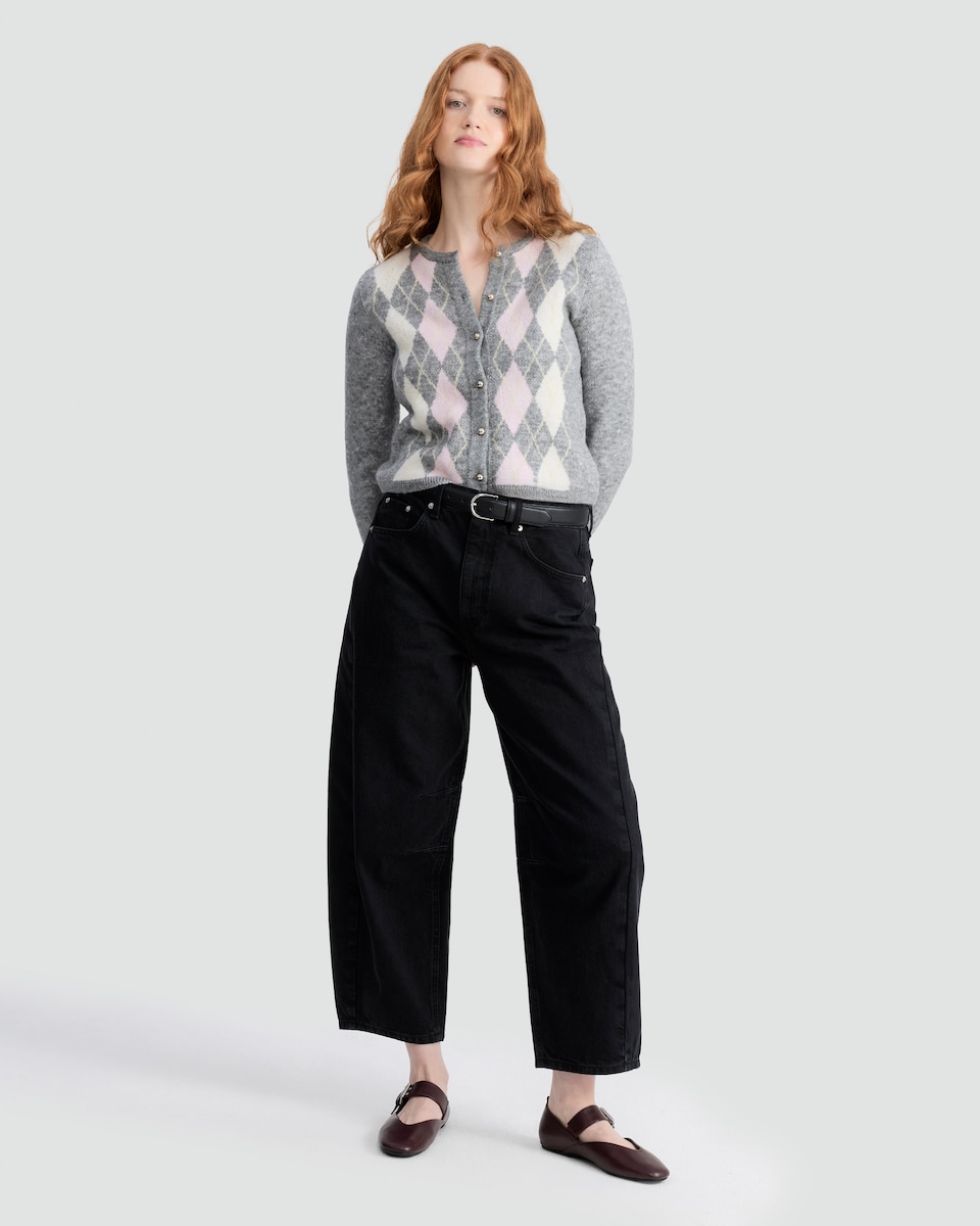 image 1 of F&F Argyle Button-Up Cardigan in Multi Grey