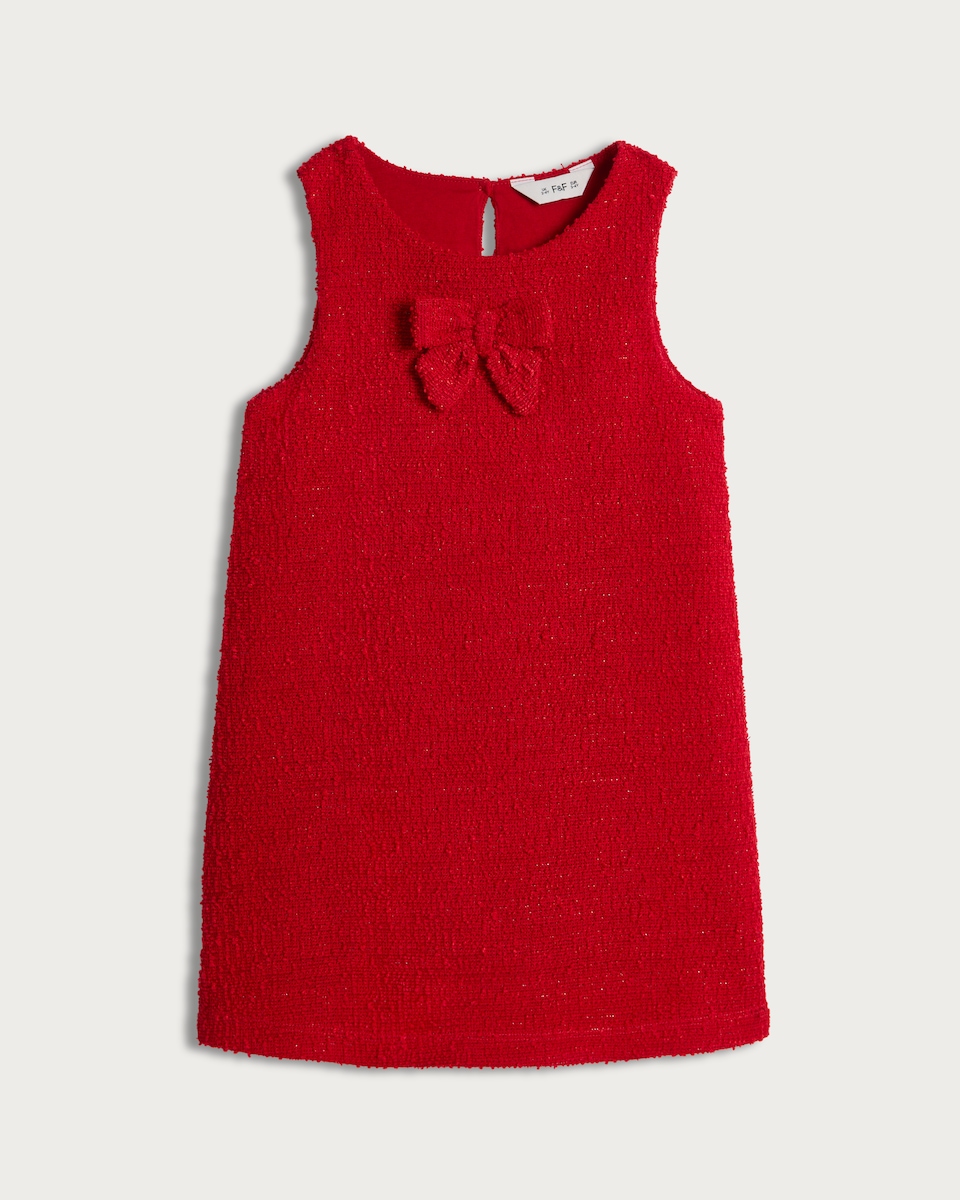 image 1 of F&F Girls Textured Bow Accent Sleeveless Dress in Red