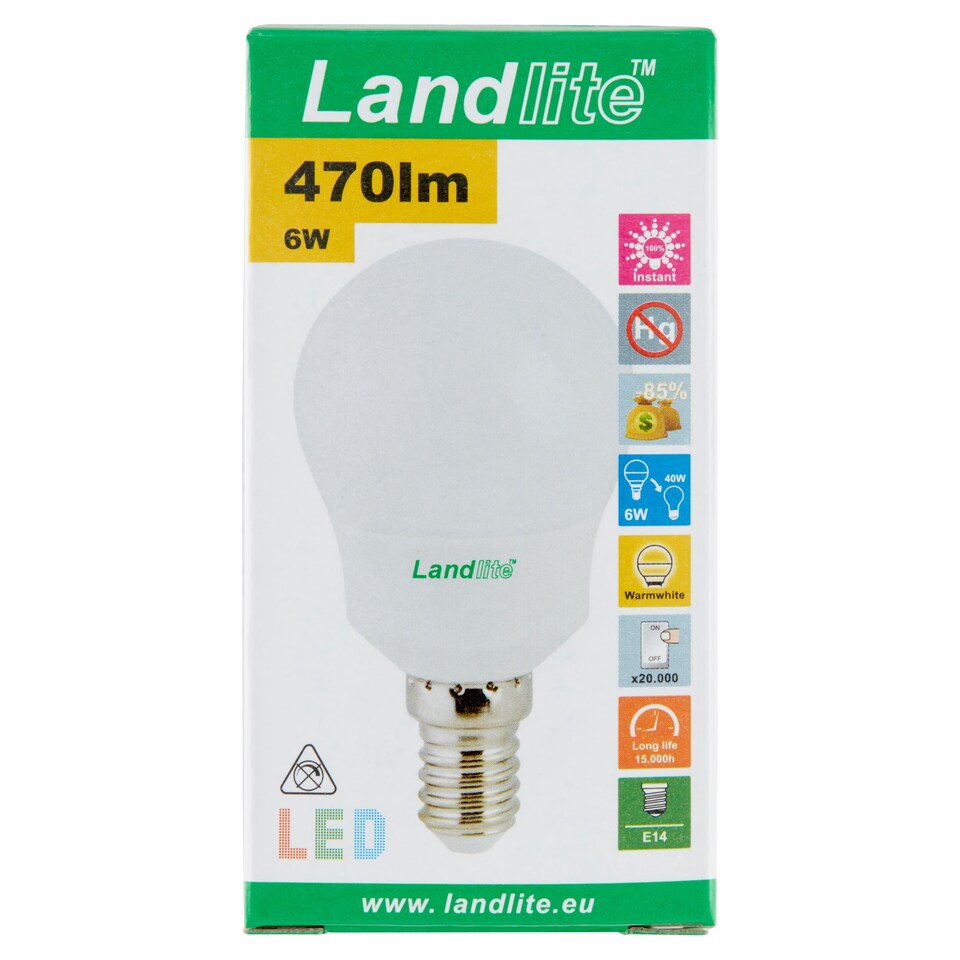 Landlite G45 470 lm 6 W E14 3000K LED izzó 1. kép