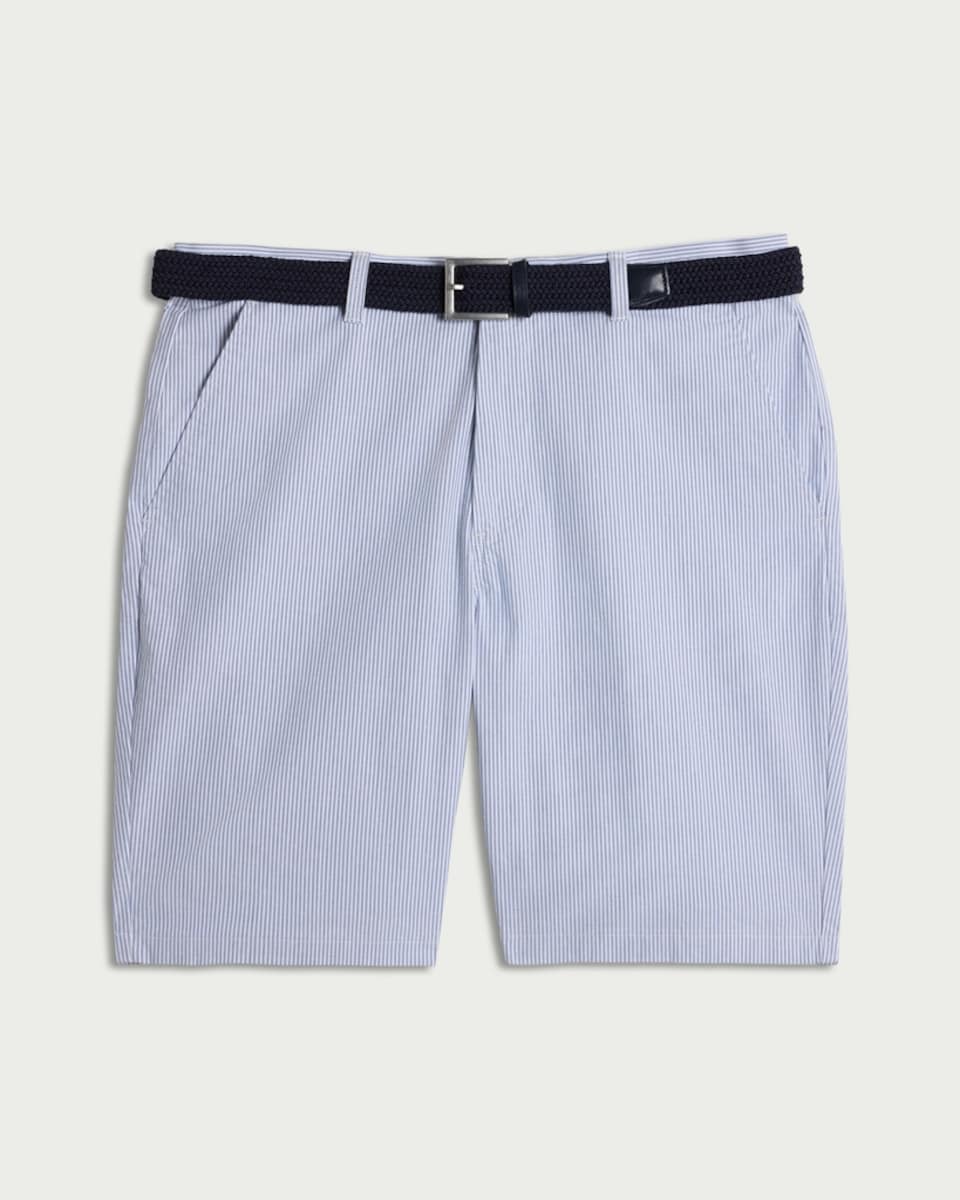image 1 of F&F Cotton Rich Striped Belted Chino Shorts in Blue