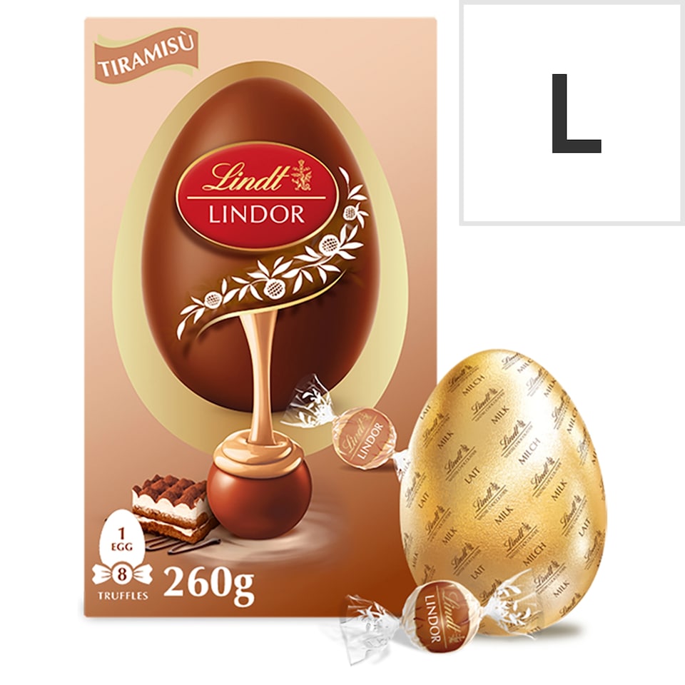 image 1 of Lindt Lindor Milk Chocolate Egg with Tiramisu Truffles 260g