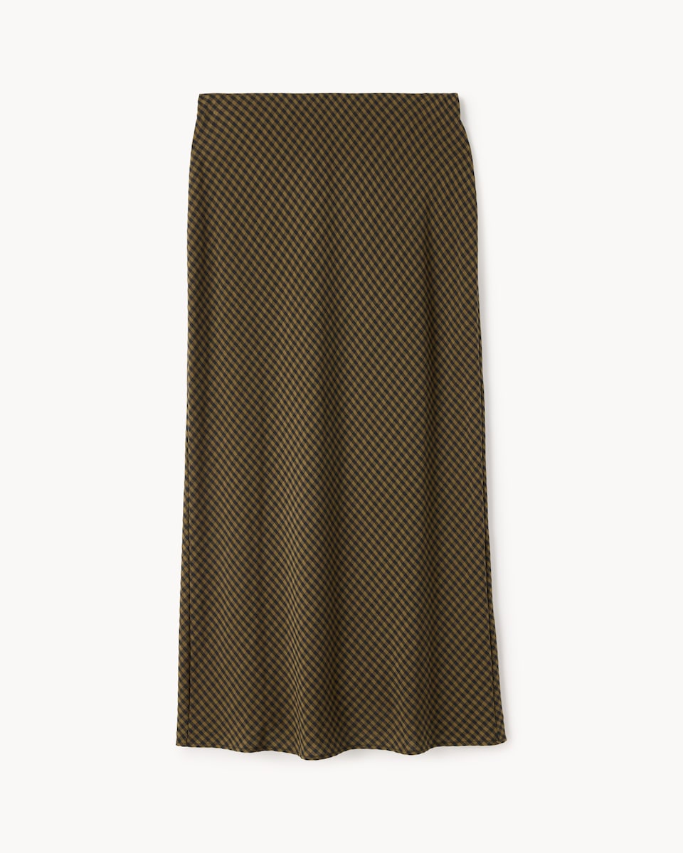 F&F Micro Checked Midi Skirt in Multi Brown